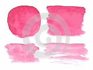 Set Watercolor Pink Brush Strokes Isolated