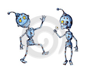 Set of watercolor robots isolated on white background hand drawn illustration.