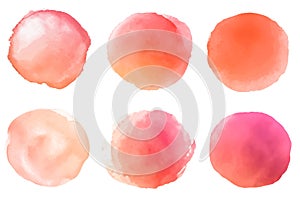 A set of watercolor round brush strokes. Red orange palette