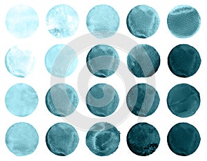 Set of watercolor spring blue, malachite, mint circles. Watercolour round elements for logo design, banners, posters.