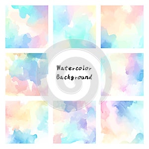 Set of watercolor backgrounds. Colorful artistic hand painted backgrounds.