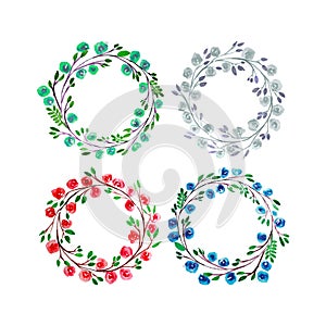 Set of watercolor wreaths and laurels