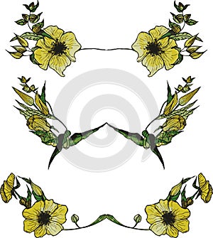 Set of watercolor yellow floral borders