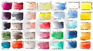 Set of watercolors with names