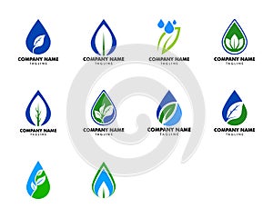 Set of Waterdrop leaf logo icon design template element