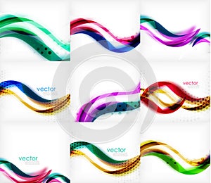 Set of wave blurred colorful stripe backgrounds, digital techno bright color abstract backgrounds template. Collection