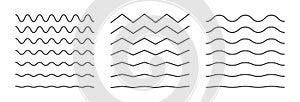 Set of waves line. Wavy lines set. Wave ornament pattern. Vector wavy and zigzag horizontal underline. Wave thin line