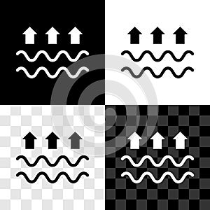 Set Waves of water and evaporation icon isolated on black and white, transparent background. Vector