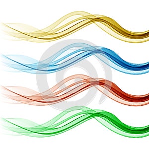 Set of waves on a white background, green, blue, yellow, red