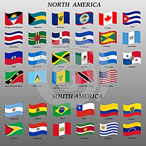 set of waving flags of Americas