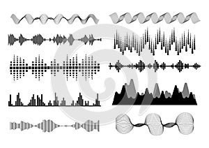 Set of waving, vibration and pulsing lines.