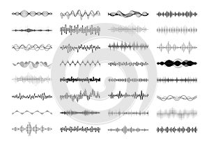 Set of waving, vibration and pulsing lines. Graphic design elements for financial monitoring, medical equipment, music