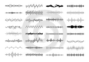 Set of waving, vibration and pulsing lines. Graphic design elements for financial monitoring, medical equipment, music photo