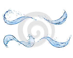 Set of wavy water splashes on a white background