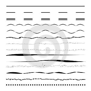 Set of wavy, zigzag, sinuous horizontal lines