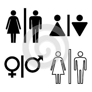 Set of WC icons. Gender icon. Washroom icon. Man and woman icon isolated on white background. Vector illustration.