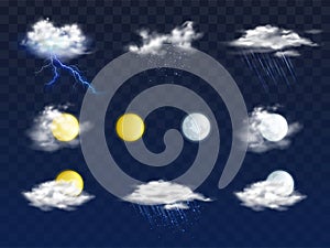 Weather forecast 3d icons realistic vector set
