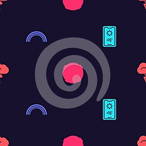 Set Weather forecast, Rainbow, Moon and Storm on seamless pattern. Vector