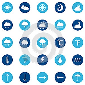 Set of weather icons on color background, illustration