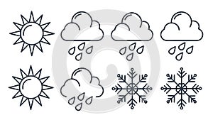 Set of Weather Icons Sun Clouds Rain Snowflakes Forecast Vector, vector design Generative AI