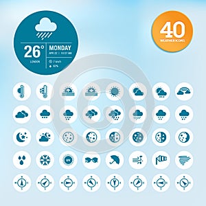 Set of weather icons and widget template