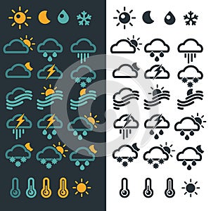 Set of weather widget icons. Meteorology concept.