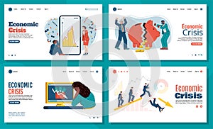 Set of web banners for business on topic of economic crisis vector illustration.