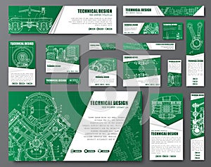 Set of web banners with technical drawings