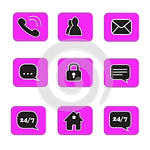 Set of web button icons contact symbol collection black and whit