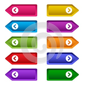 Set of web buttons with arrows, colorful long buttons. Vector