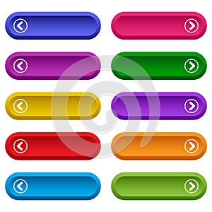 Set of web buttons with arrows, colorful long round buttons. Vector