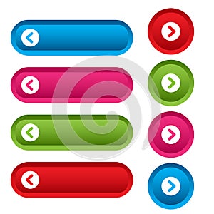 Set of web buttons with arrows, colorful long round buttons. Vector