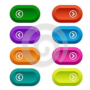 Set of web buttons with arrows, colorful long round buttons. Vector