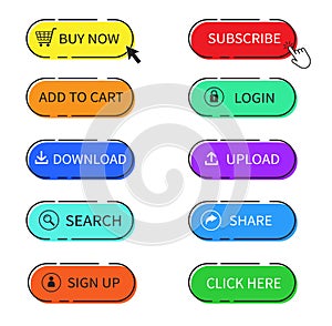 Set of web buttons. Buy now, Add to cart button. Vector illustration.