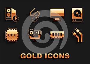 Set Web camera, Hard disk drive HDD, LAN cable network internet, RAM, random access memory, Processor with CPU, Computer