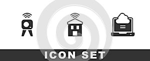 Set Web camera, Smart home with wi-fi and Network cloud connection icon. Vector