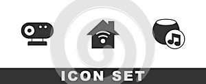 Set Web camera, Smart home with wi-fi and Voice assistant icon. Vector