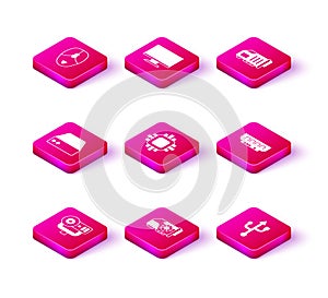 Set Web camera, Video graphic card, Server, Data, Hosting, Processor with CPU, USB, RAM, random access memory, and