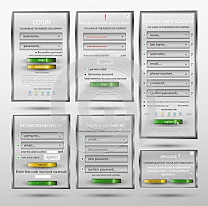 Set for web design, login form, registration form, form, form change password, password recovery, form of communication - website