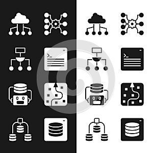 Set Web developer programming code, Algorithm, Network cloud connection, Neural network, Artificial intelligence robot