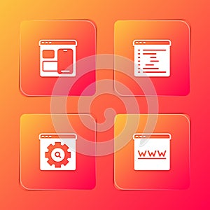 Set Web developer programming code, Browser window, setting and icon. Vector