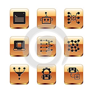 Set Web developer programming code, Funnel or filter, Robot setting, Neural network, Processor CPU, Artificial