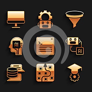 Set Web developer programming code, Neural network, Graduation cap, Artificial intelligence robot, Server, Data