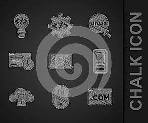 Set Web development, Computer mouse, UI or UX design, Cloud computing lock, Website statistic, and Front end icon