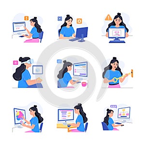 Set of Web Development Flat Illustrations