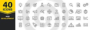 Set of 40 Web development web icons in line style. Marketing, analytics, e-commerce, digital, management, seo. Vector illustration photo