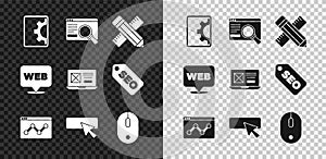 Set Web development, UI or UX design, Crossed ruler and pencil, Website statistic, Computer mouse, graphic and icon