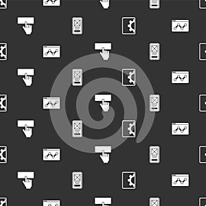 Set Web development, Website statistic, Keyboard and UI or UX design on seamless pattern. Vector