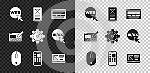 Set Web and graphic design, UI or UX, Computer mouse, Mobile Apps, and Website statistic icon. Vector