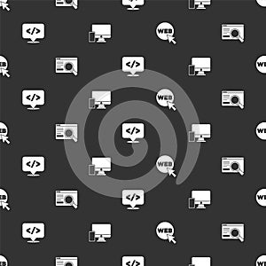 Set Web and graphic design, UI or UX, Front end development and Monitor mobile on seamless pattern. Vector